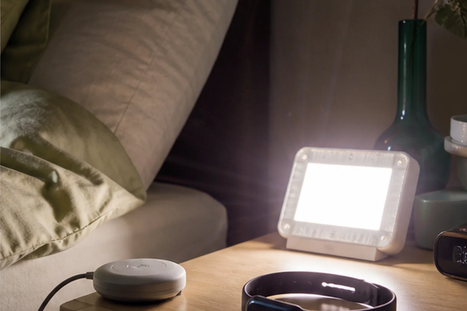 Accessible wake-up system with bed shaker, flashing light, and wearable vibration
