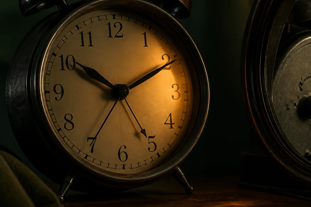 Quiet analog alarm clock checked for precise setting and night readability