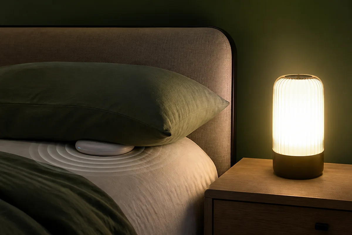 Accessible alarm using bed vibration and a visible flashing light without requiring sound