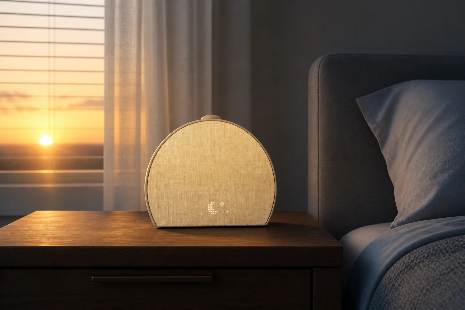 Hatch Restore 3 running a gradual light and sound wake routine beside a bed