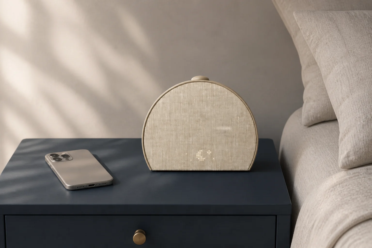 Hatch Restore 3 alarm clock beside a face-down smartphone