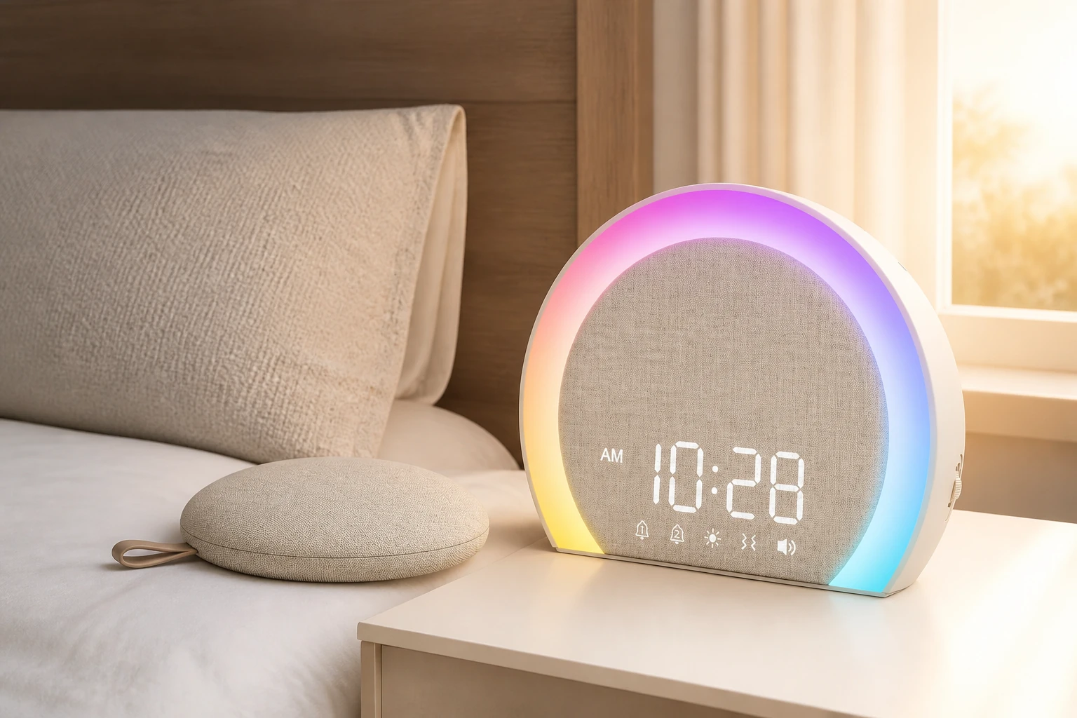 ANJANK alarm clock and rechargeable wireless bed shaker beside a pillow