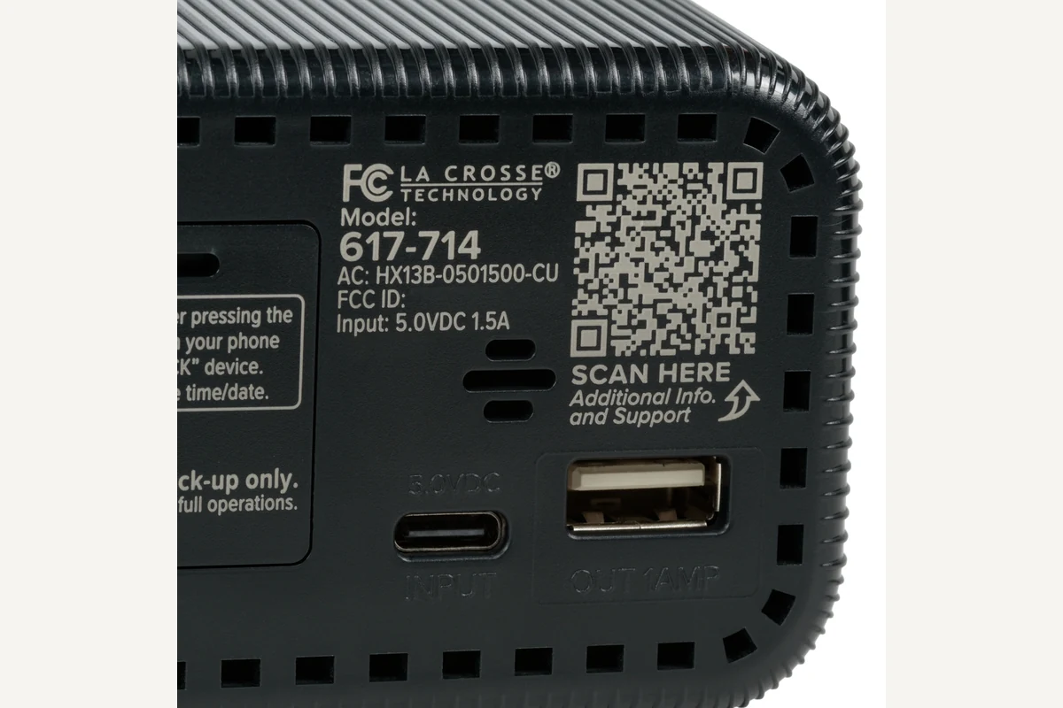 La Crosse Technology 617-714 shown for Dimmable Alarm Clock Displays and True Display-Off Modes