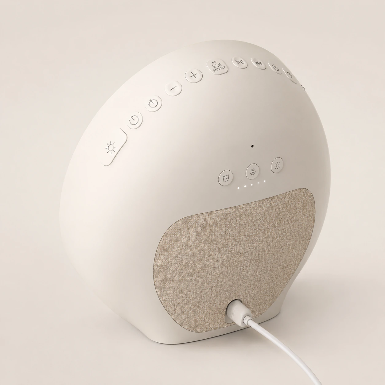 Dreamegg Sunrise 1 Wake Up Alarm Clock next to a smartphone app screen showing light and sound controls.