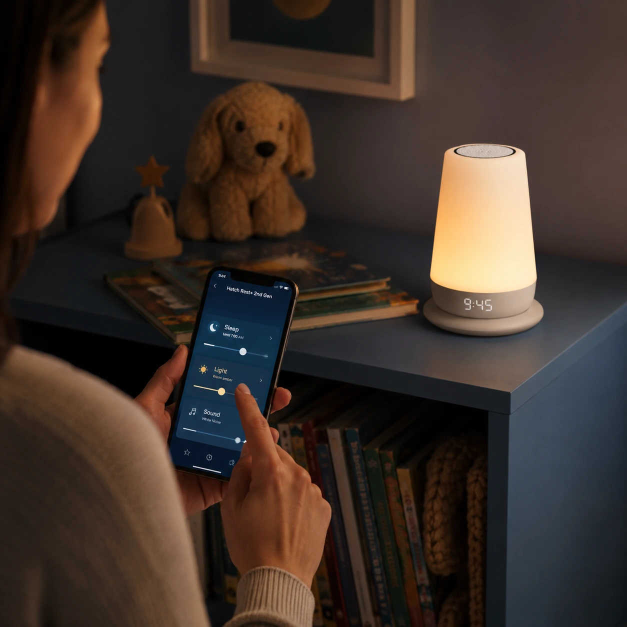 Hatch Rest+ 2nd Gen app control in a child bedroom