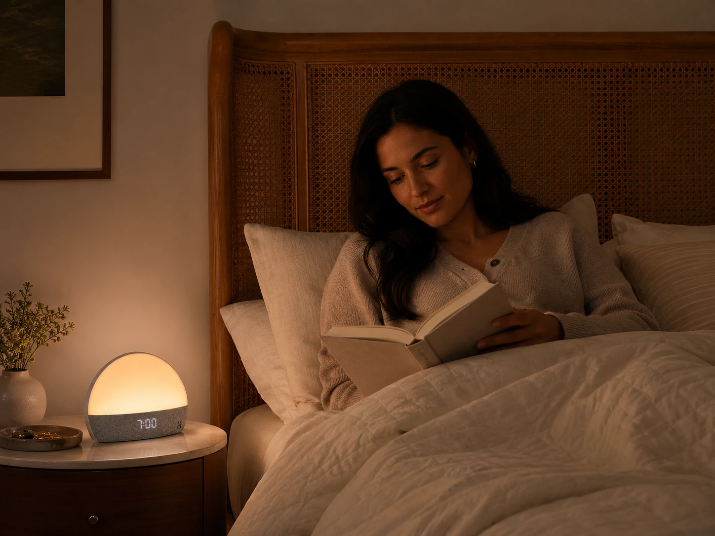 Hatch Restore used as a warm bedtime reading light