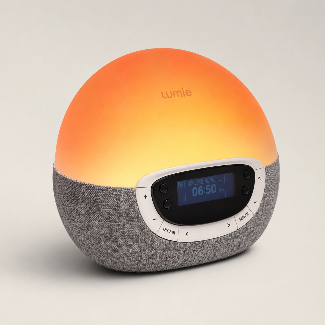 Lumie Bodyclock Rise300 wake-up light in a studio product shot